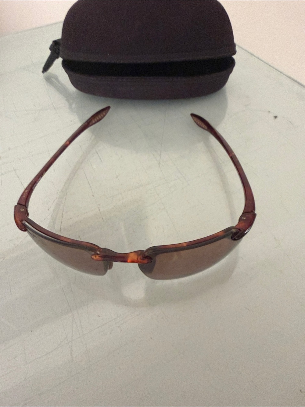 Maui Jim Brown Rimless Sunglasses with Black Case - Picture 2 of 4
